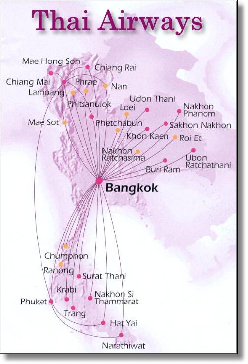 Flugrouten der Thai Airways im Domestic